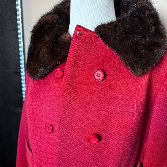 Vintage 1960s Ransohoff’s Wool 2 Pc Coat & Skirt MINK Collar Red Jack Feit Sz 10 - Picture 6 of 13